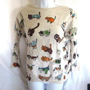 PAPER PLANE LONDON Cat Kitten Kitty Print Top Sweater Pullover Animal Print